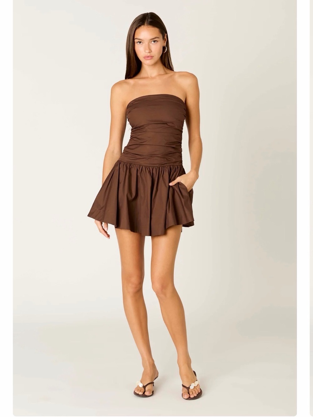 NWT Strapless Brown Mini Dress with Gathered Bodice